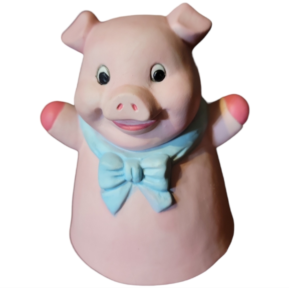 Vtg Pink Ceramic Pig Bell Figurine